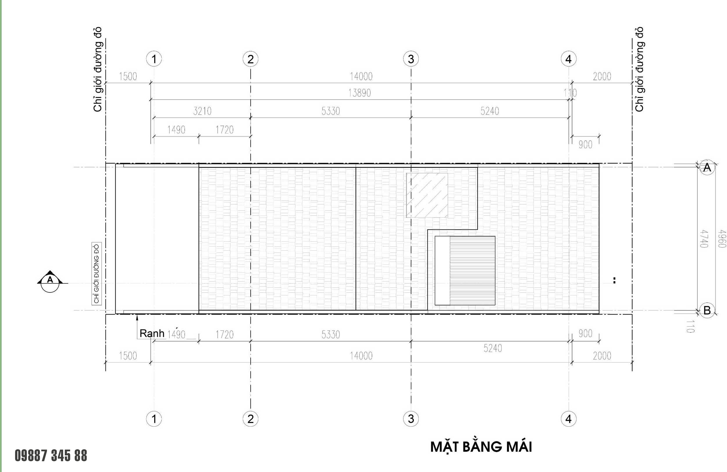 Mặt bằng tầng mái - nhà phố điển hình Thủy Trúc(5x17,5m)